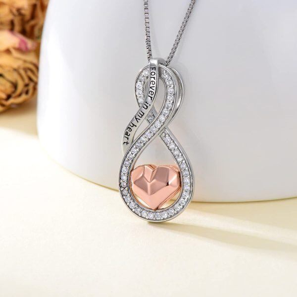 Sterling Silver Zircon Rhodium And Rose Gold Plated Infinity Heart Urn Necklace-1