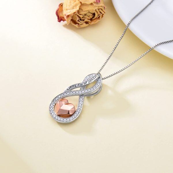 Sterling Silver Zircon Rhodium And Rose Gold Plated Infinity Heart Urn Necklace-2