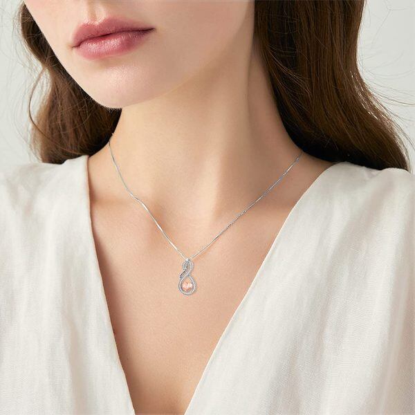 Sterling Silver Zircon Rhodium And Rose Gold Plated Infinity Heart Urn Necklace-4