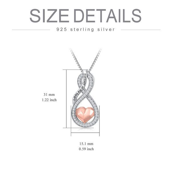 Sterling Silver Zircon Rhodium And Rose Gold Plated Infinity Heart Urn Necklace-5