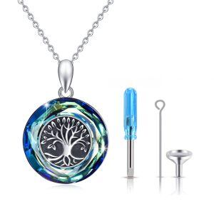 Sterling Silver Crystal Oxidized Tree Of Life Necklace-0