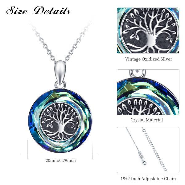 Sterling Silver Crystal Oxidized Tree Of Life Necklace-4