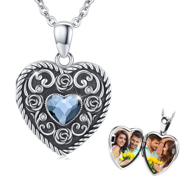 Sterling Silver Crytsal Oxidized Heart Rose Necklace-0