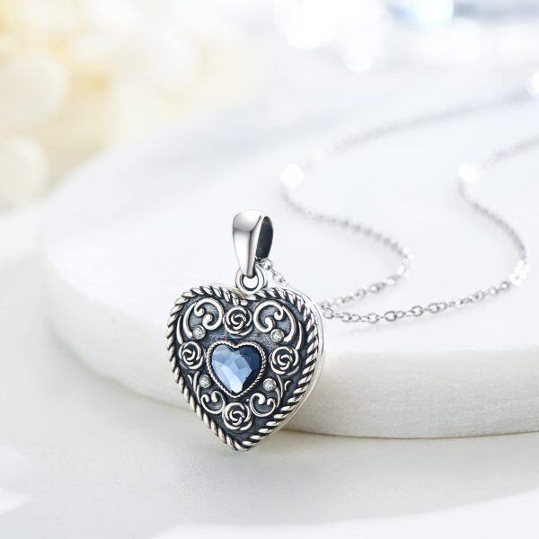 Sterling Silver Crytsal Oxidized Heart Rose Necklace-2