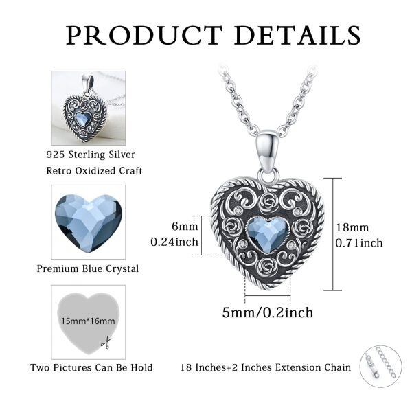 Sterling Silver Crytsal Oxidized Heart Rose Necklace-4