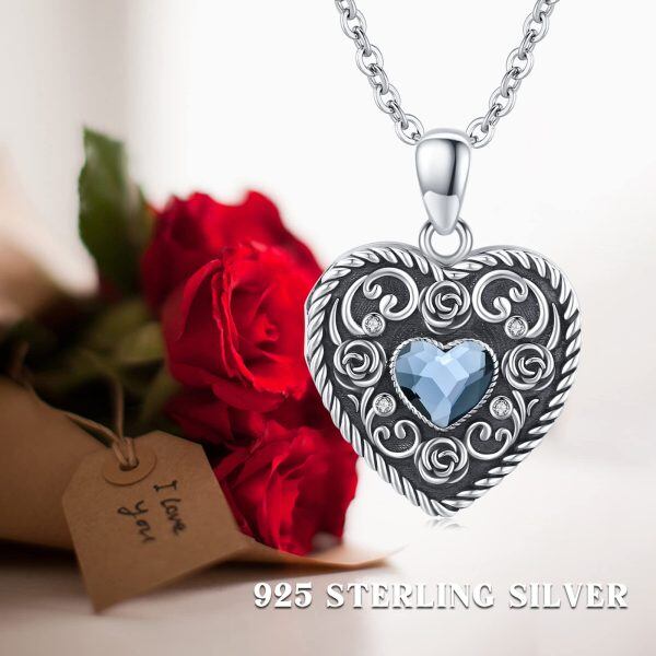 Sterling Silver Crytsal Oxidized Heart Rose Necklace-5