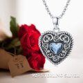 wholesale 925 Sterling Silver Photo Frame Heart Lockets Necklaces w/Blue Crystal Pendants for Women & Teenage Girls' Gifts-0-5