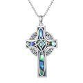 wholesale 925 Sterling Silver Celtic Cross Abalone Shell Inlay Pendant Necklace for Men Women Surfing  48cm Chain Length-0-0