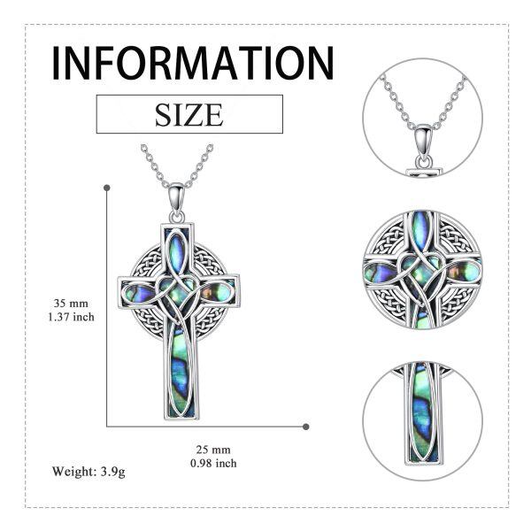 Sterling Silver Abalone Shell Rhodium Plated Celtic Cross Necklace-2