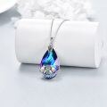 wholesale 925 Sterling Silver Teardrop Blue Crystal Elephant Pendant Necklace for Women Gifts-0-1