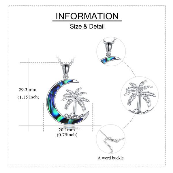 Sterling Silver Abalone Shell Rhodium Plated Palm Tree Necklace-4