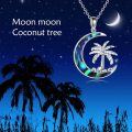 wholesale 925 Sterling Silver Abalone Shell Crescent Moon with Coconut Palm Tree Pendant Necklace for Women-0-5