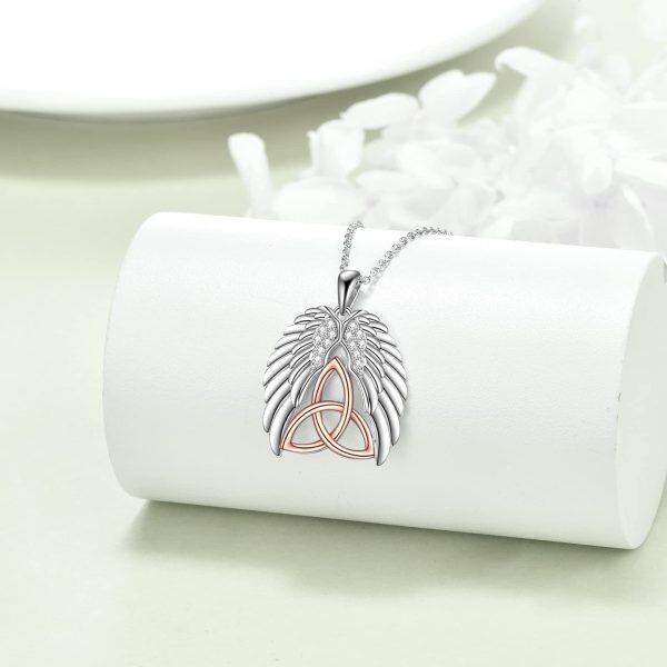 Sterling Silver Zircon Rhodium And Rose Gold Plated Angel Wings Necklace-1