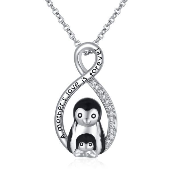 Sterling Sliver Zircon Rhodium Plated Penguin Necklace-0