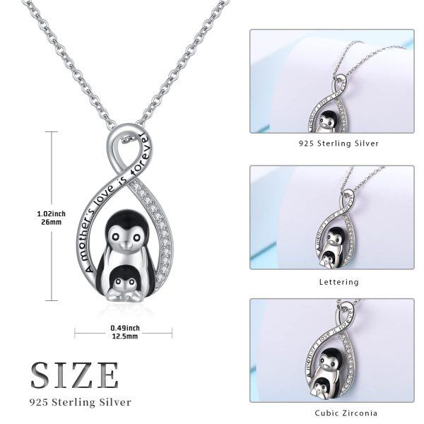 Sterling Sliver Zircon Rhodium Plated Penguin Necklace-1