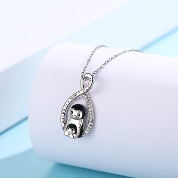 Sterling Sliver Zircon Rhodium Plated Penguin Necklace-3