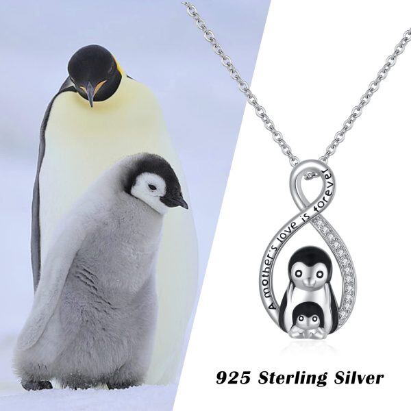 Sterling Sliver Zircon Rhodium Plated Penguin Necklace-6