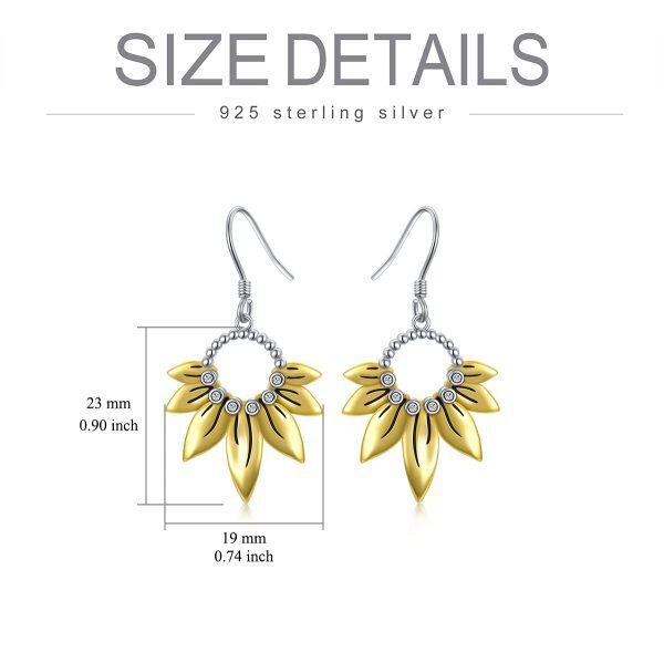 Sterling Silver Zircon Two Tone Color You Are My Sunshine Sunflower Dangle Drop Earrings-3