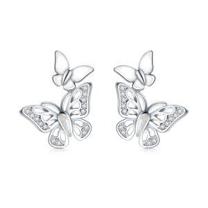 Sterling Silver Opal Silver Plated Butterfly Stud Earrings-0