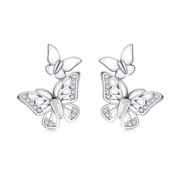 Sterling Silver Opal Silver Plated Butterfly Stud Earrings-0