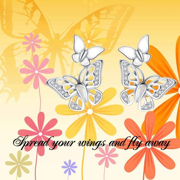 Sterling Silver Opal Silver Plated Butterfly Stud Earrings-4