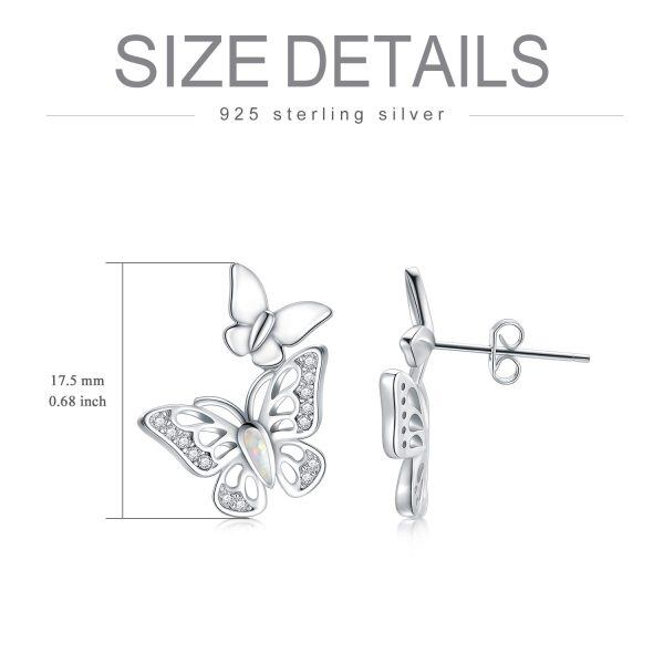 Sterling Silver Opal Silver Plated Butterfly Stud Earrings-5