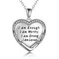 wholesale 925 Sterling Silver Heart Pendant I Am Enough Inspirational Quote Necklace s for Women-0-0