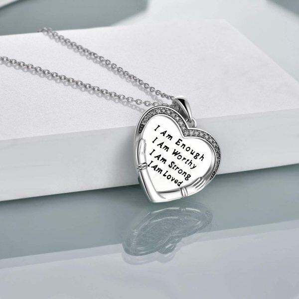 Sterling Silver Zircon Silver Plated I am Enough Pendnet Necklace -3