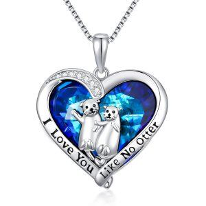 Sterling Silver Crystal Rhodium Plated Otter Necklace-0