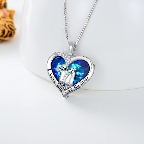 Sterling Silver Crystal Rhodium Plated Otter Necklace-1