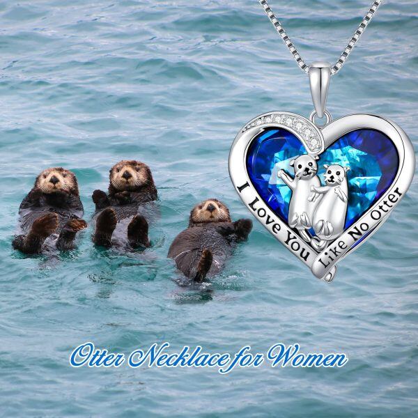 Sterling Silver Crystal Rhodium Plated Otter Necklace-3