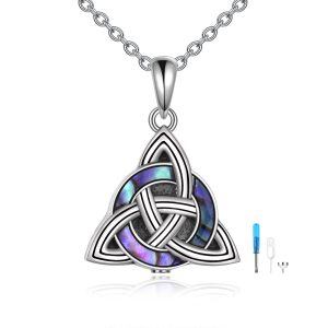 Sterling Silver Abalone Shell Rhodium Plated Celtic Necklace-0