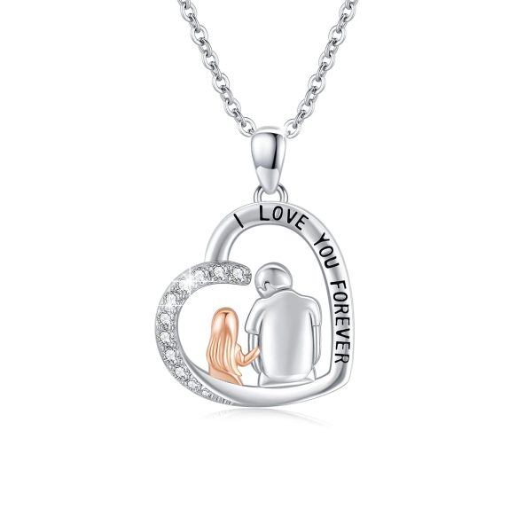 Sterling Silver Zircon Rhodium And Rose Gold Plated Father And Daughter Necklace-0