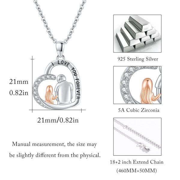 Sterling Silver Zircon Rhodium And Rose Gold Plated Father And Daughter Necklace-5