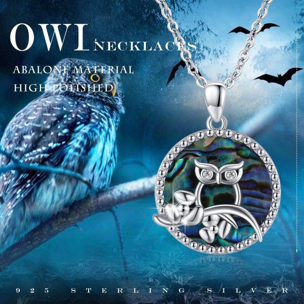 Sterling Silver Abalone Shell Rhodium Plated Owl Necklace-1