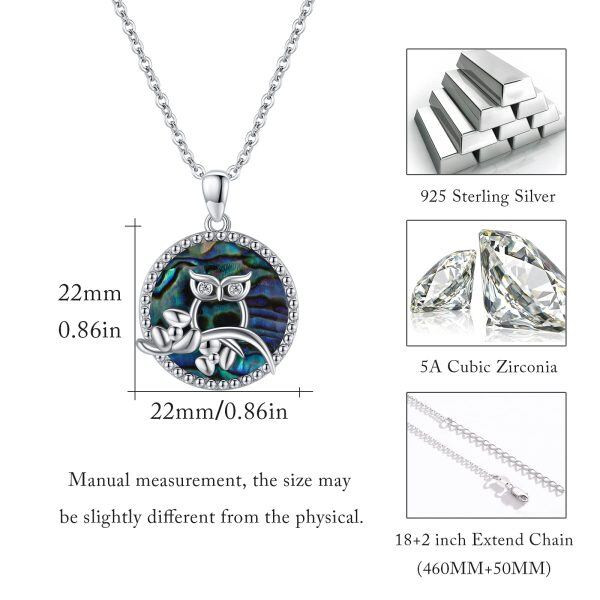 Sterling Silver Abalone Shell Rhodium Plated Owl Necklace-5