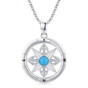 Sterling Silver Zircon Rhodium Plated Compass Necklace-0