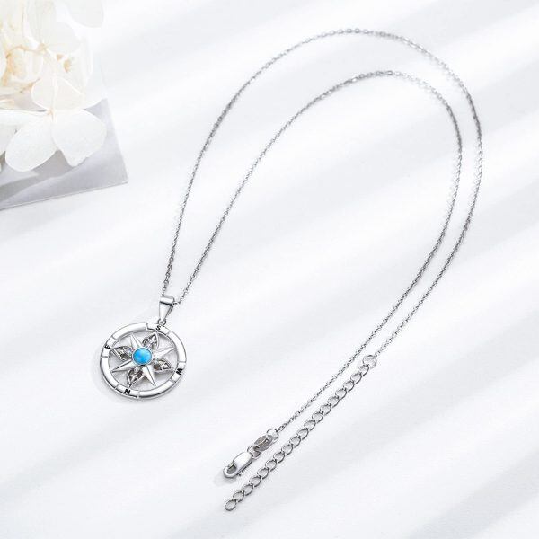 Sterling Silver Zircon Rhodium Plated Compass Necklace-1