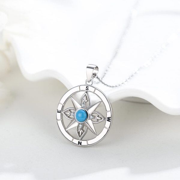 Sterling Silver Zircon Rhodium Plated Compass Necklace-2