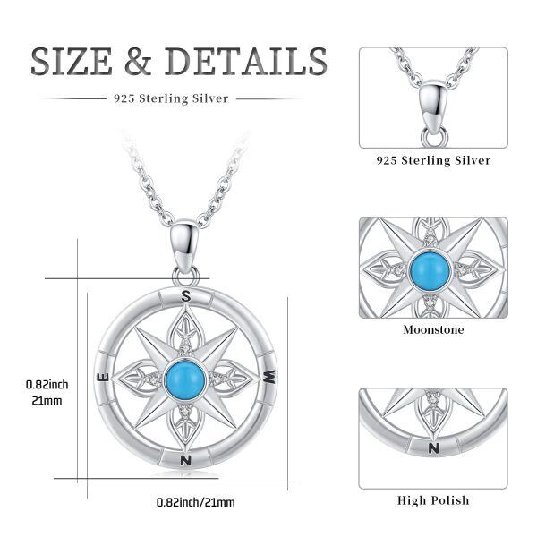 Sterling Silver Zircon Rhodium Plated Compass Necklace-5