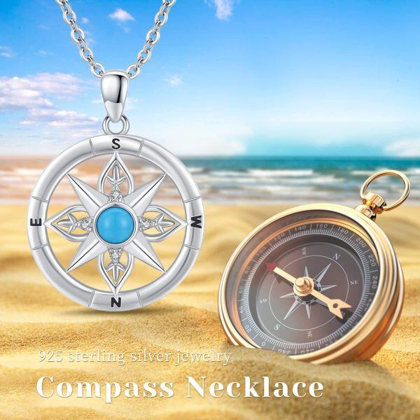 Sterling Silver Zircon Rhodium Plated Compass Necklace-6