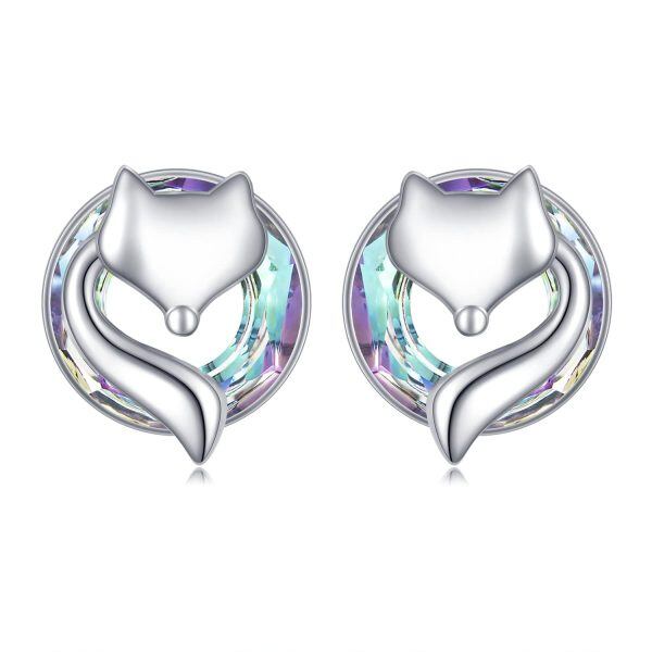 Sterling Silver Crystal Rhodium Plated Fox Earrings-0