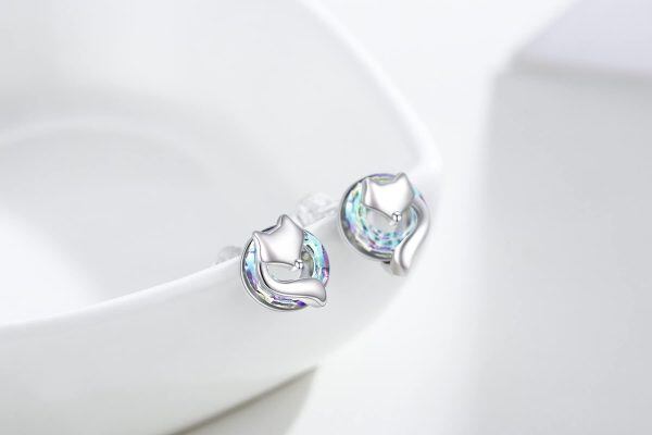 Sterling Silver Crystal Rhodium Plated Fox Earrings-1