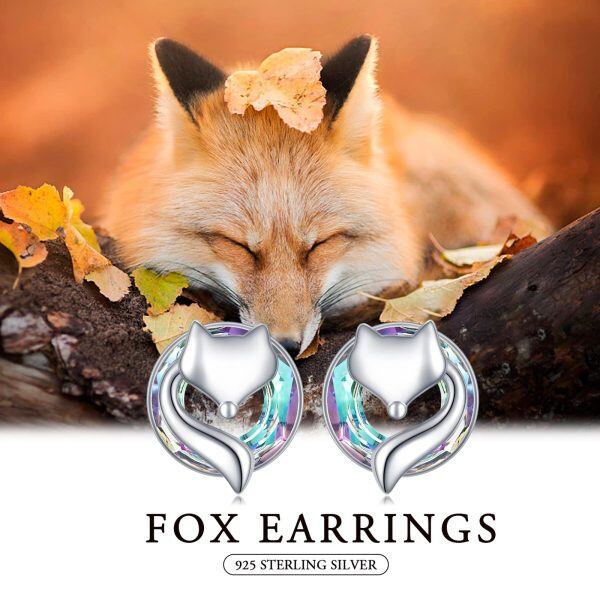 Sterling Silver Crystal Rhodium Plated Fox Earrings-5