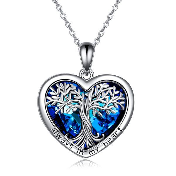 Sterling Silver Crystal Rhodium Plated Tree Of Life Necklace-0