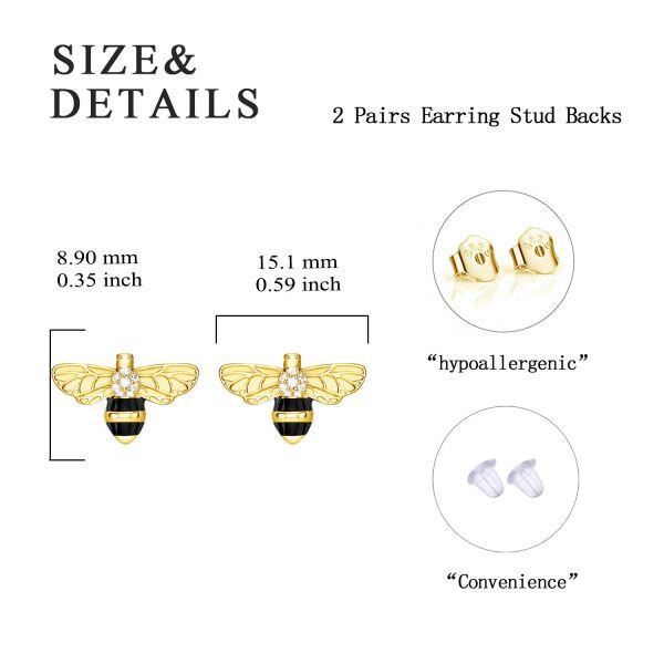 Sterling Silver Zircon Gold Plated Bee Studs Earrings-1