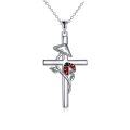 wholesale 925 Sterling Silver Cross with Red Ladybug and Mushroom Charm Pendant Necklace for Women Mother's Day Gifts-0-0