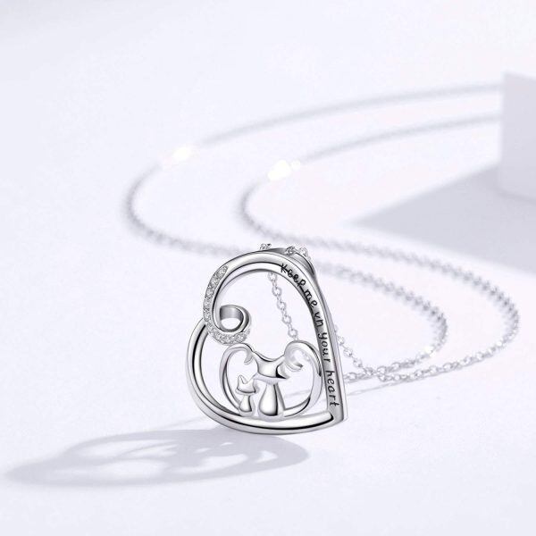 Sterling Silver Zircon Silver Plated Keep Me In Your Heart Cat Necklace-1