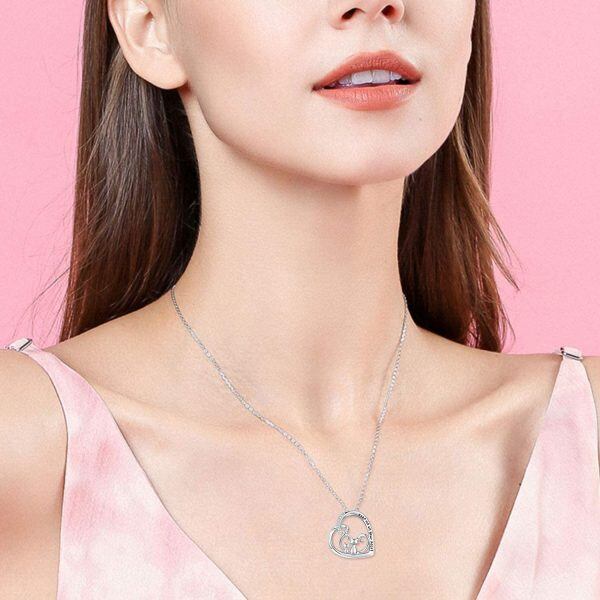 Sterling Silver Zircon Silver Plated Keep Me In Your Heart Cat Necklace-4