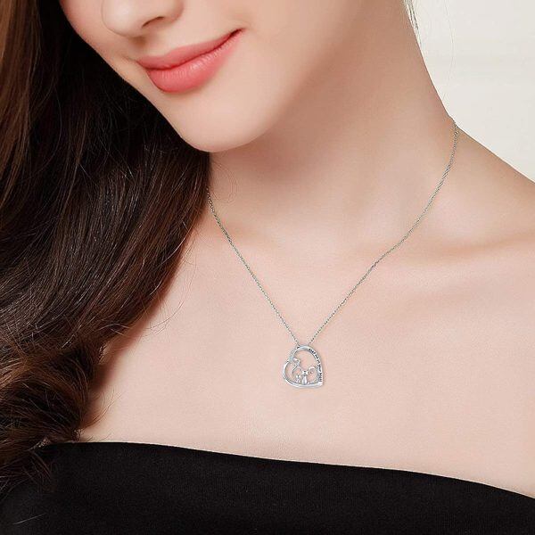 Sterling Silver Zircon Silver Plated Keep Me In Your Heart Cat Necklace-5